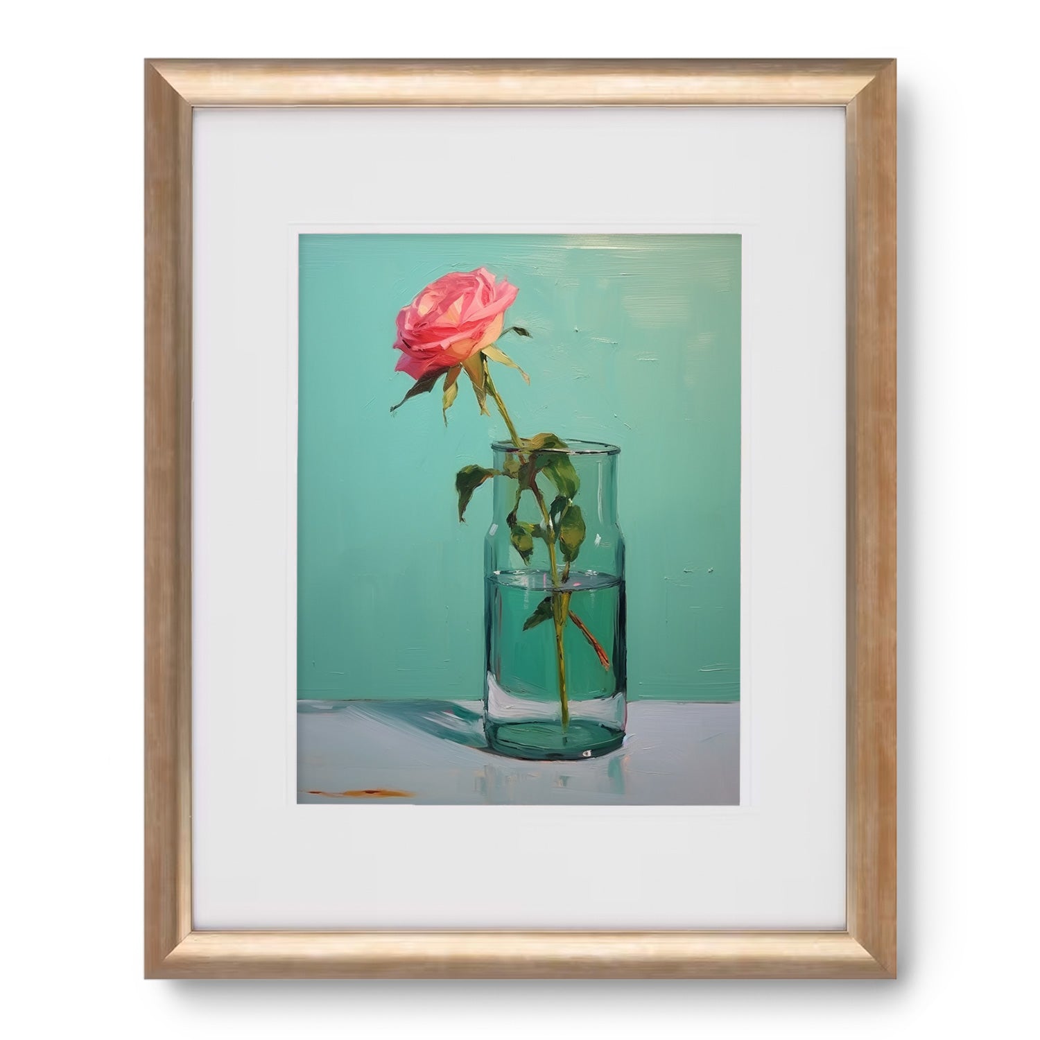 A vibrant painting of a Glass of Water in Greens by Stannie & Lloyd, perfect for adding a touch of elegance to your living room's maximalist decor. This stunning wall art is an ideal addition to walls.