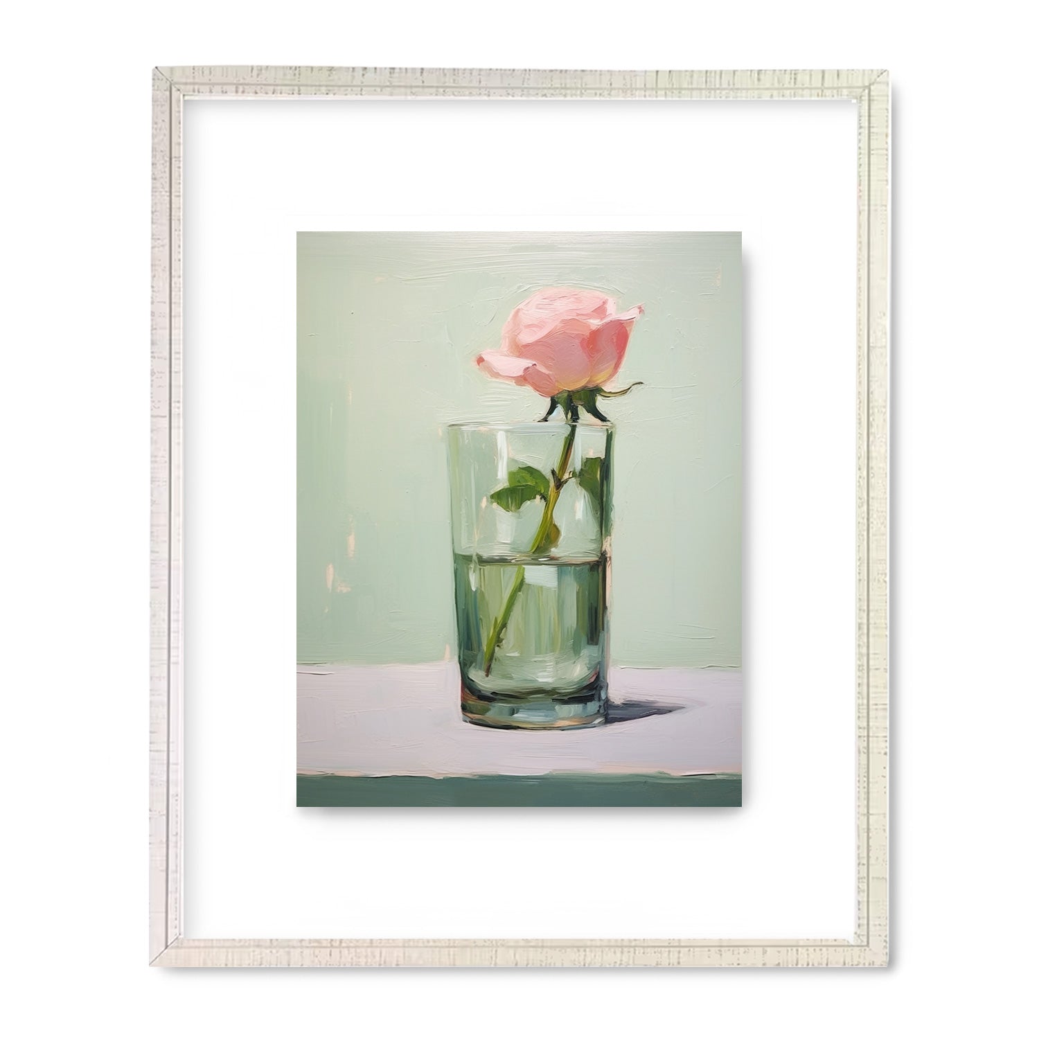 Elevate your walls with a mesmerizing painting of a Glass of Water in Mint in a glass vase, perfect for maximalist decor, created by Stannie & Lloyd.