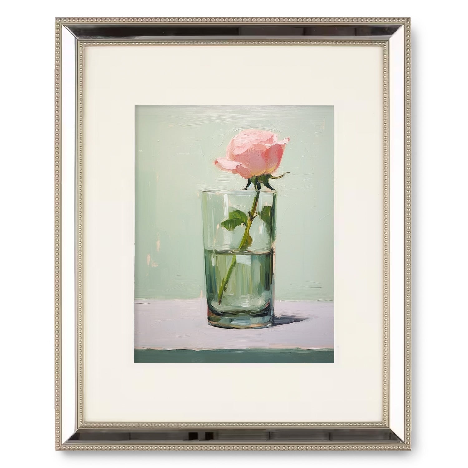 A vibrant painting of a Glass of Water in Mint from Stannie & Lloyd, perfect for maximalist decor or as captivating wall art for the living room.