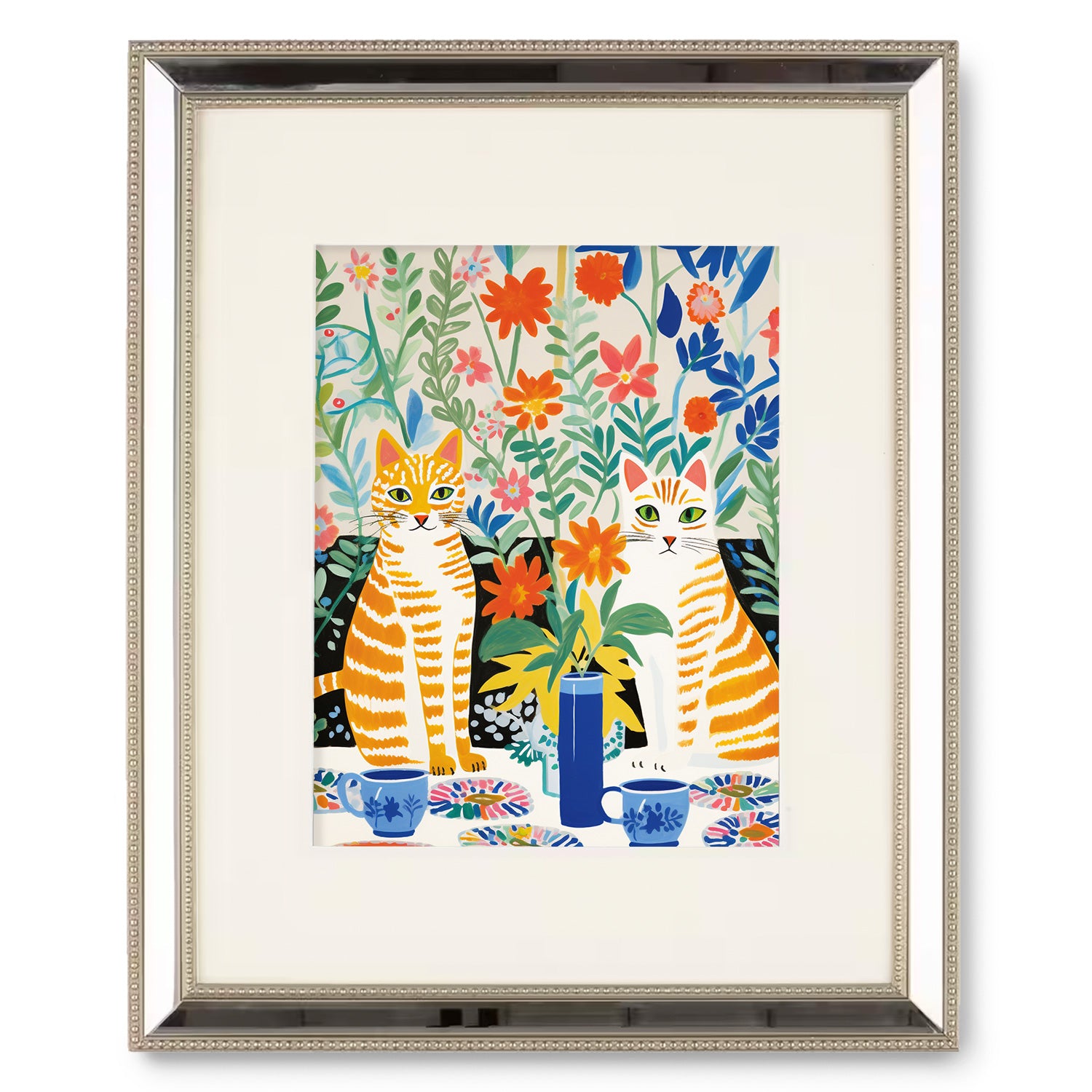 A framed print of Elsie & Lemon at High Tea, by Stannie & Lloyd, serving as wall decor for the living room.