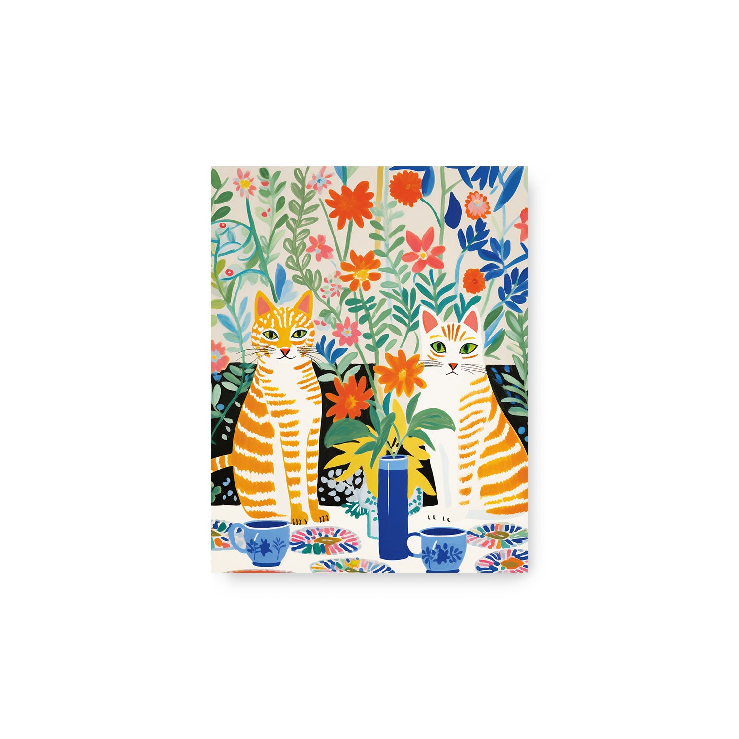 A card featuring two orange cats surrounded by flowers, Elsie & Lemon at High Tea from Stannie & Lloyd.