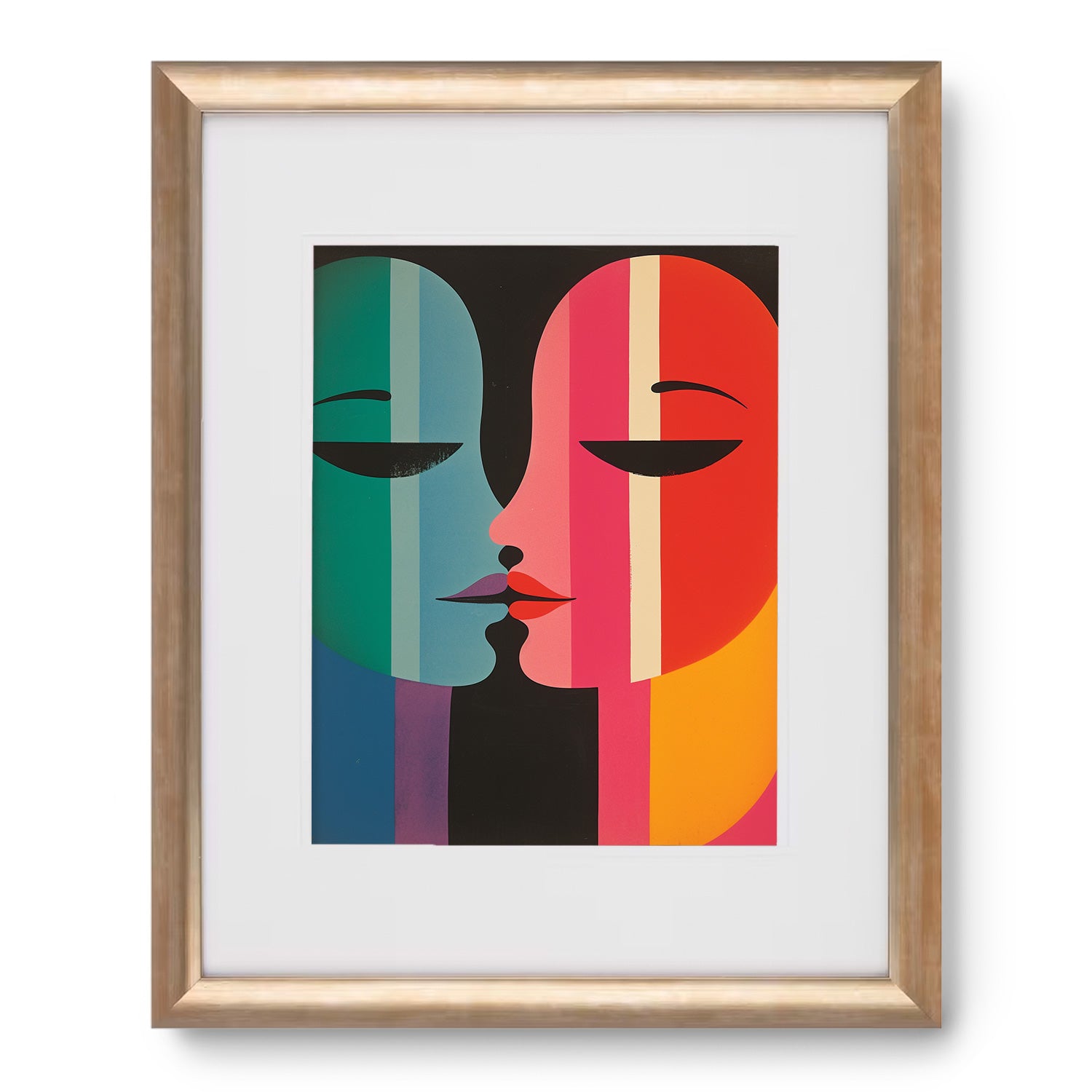 A framed Wander Down the Lane art print of two people kissing, made by Stannie & Lloyd.