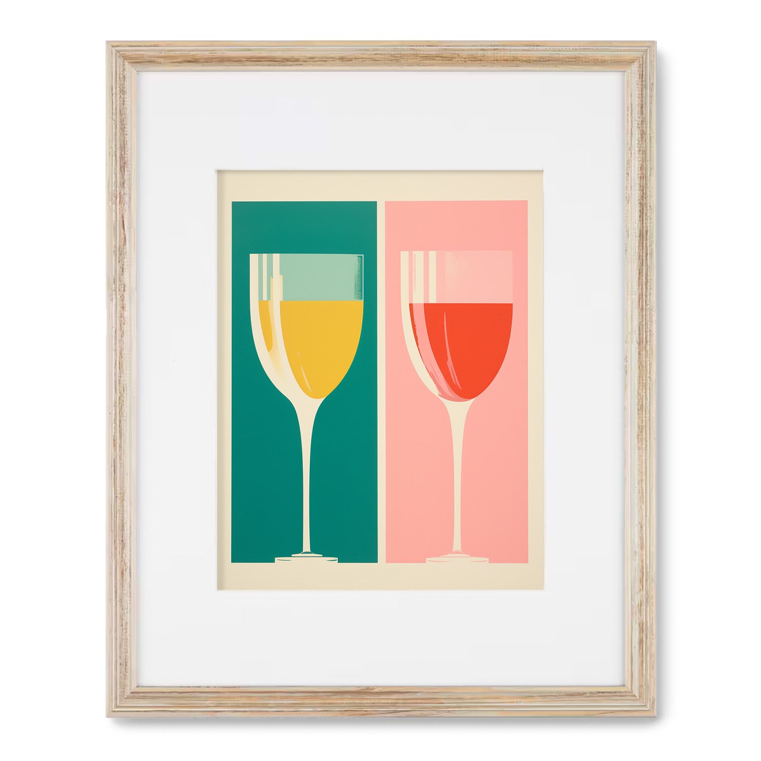 A wooden-framed picture of Stannie & Lloyd's Two Wine Glasses.