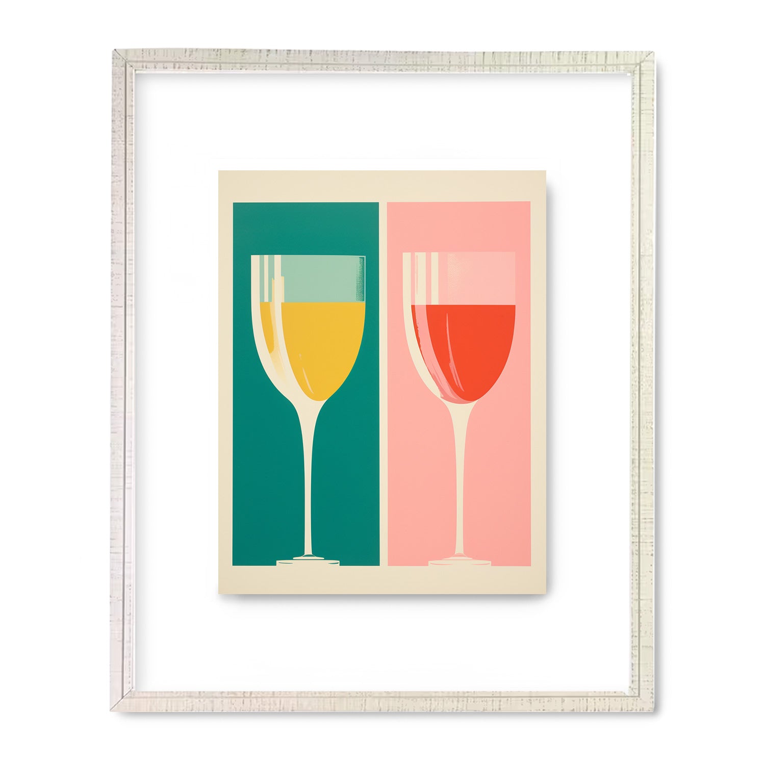 Two Stannie & Lloyd wine glasses in a white framed art.