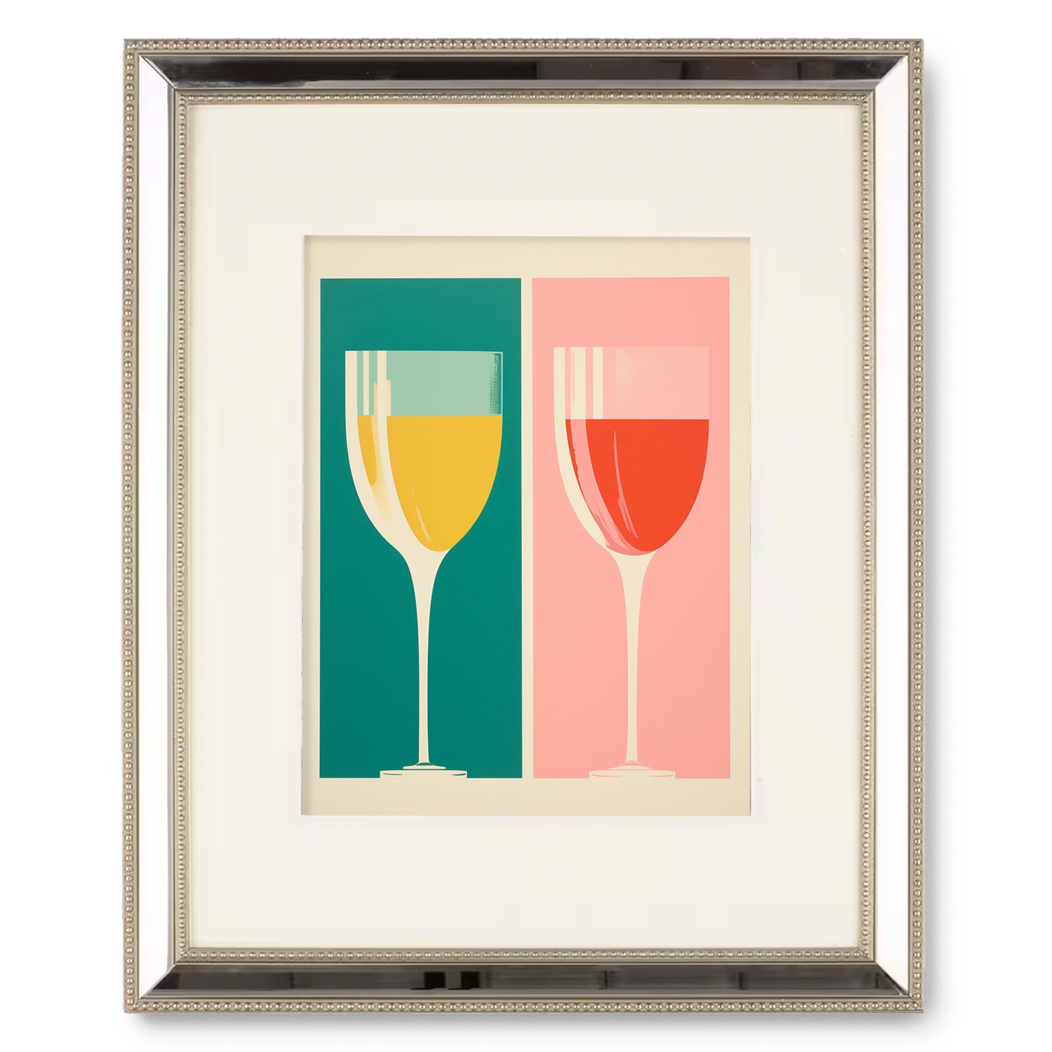 A framed print featuring the Stannie & Lloyd Two Wine Glasses displayed in a wooden frame.