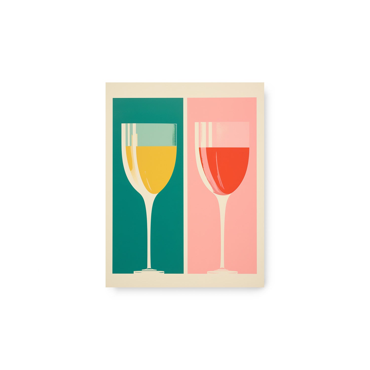 Two Stannie & Lloyd wine glasses in a wood frame.