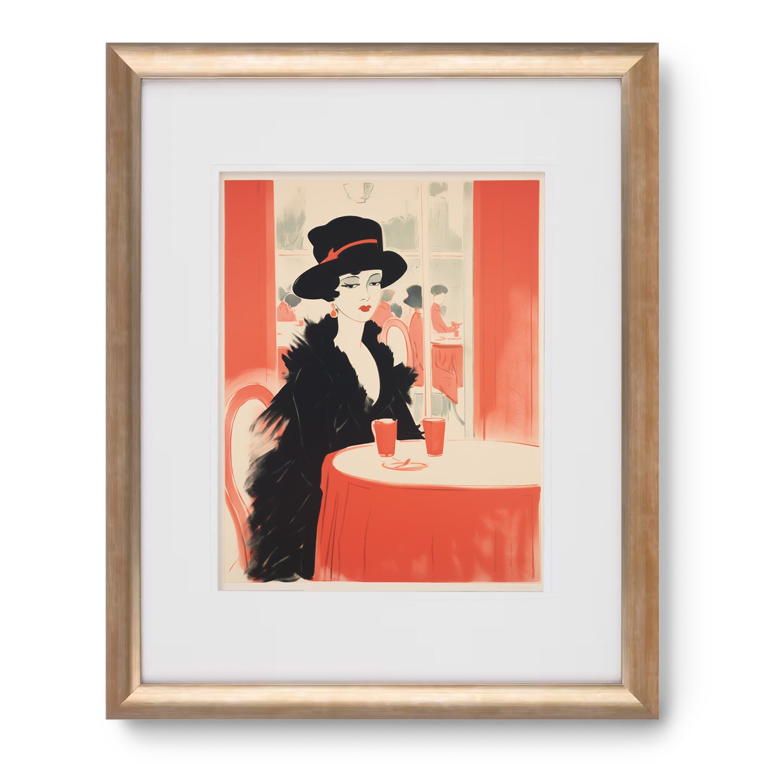 This stunning Café framed print of a woman sitting at a table is the perfect wall art for your living room. Its exquisite details and vibrant colors make it a true piece of art that will enhance your space. (Brand Name: Stannie & Lloyd)