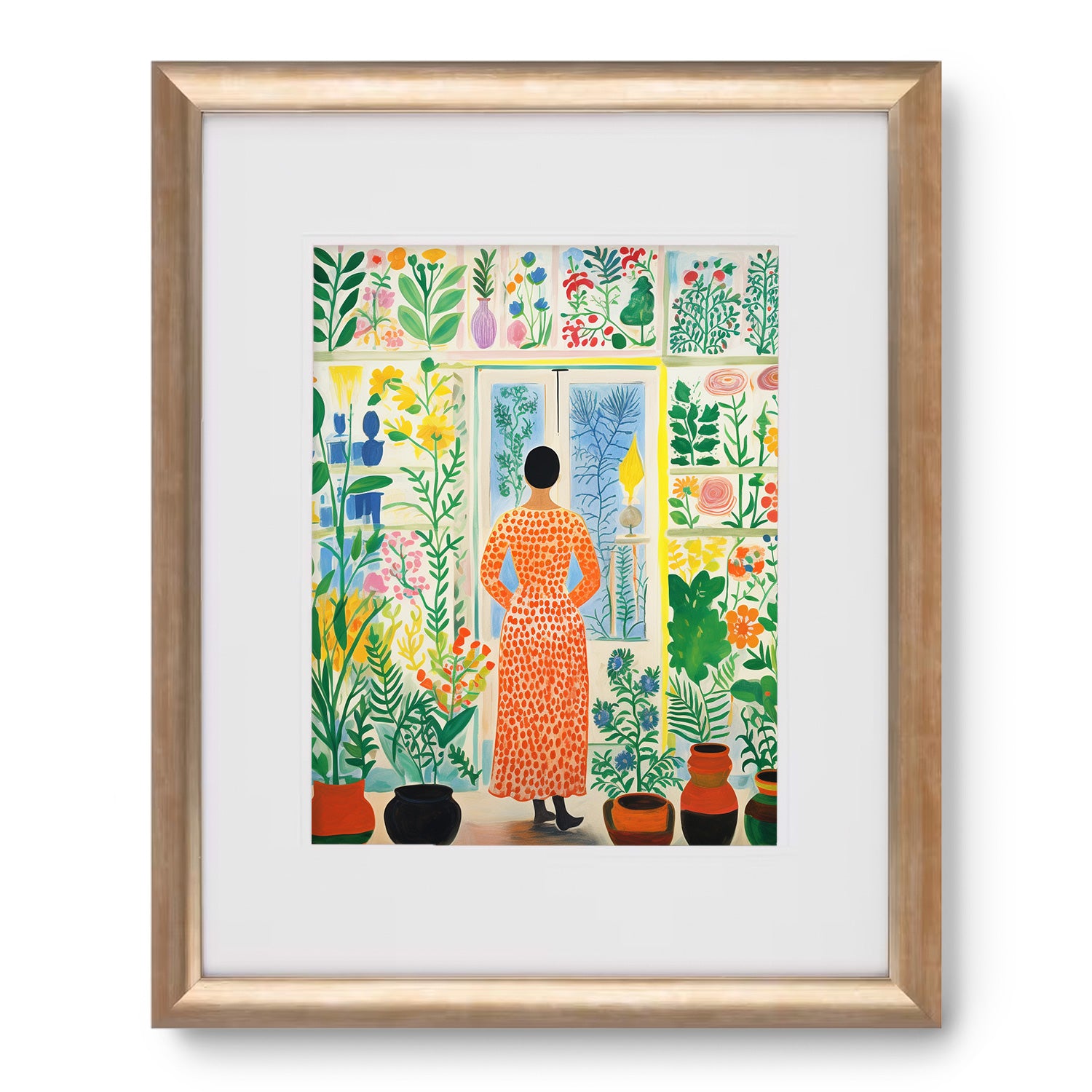 An Overwintering Garden framed print of a woman looking out of a window by Stannie & Lloyd.