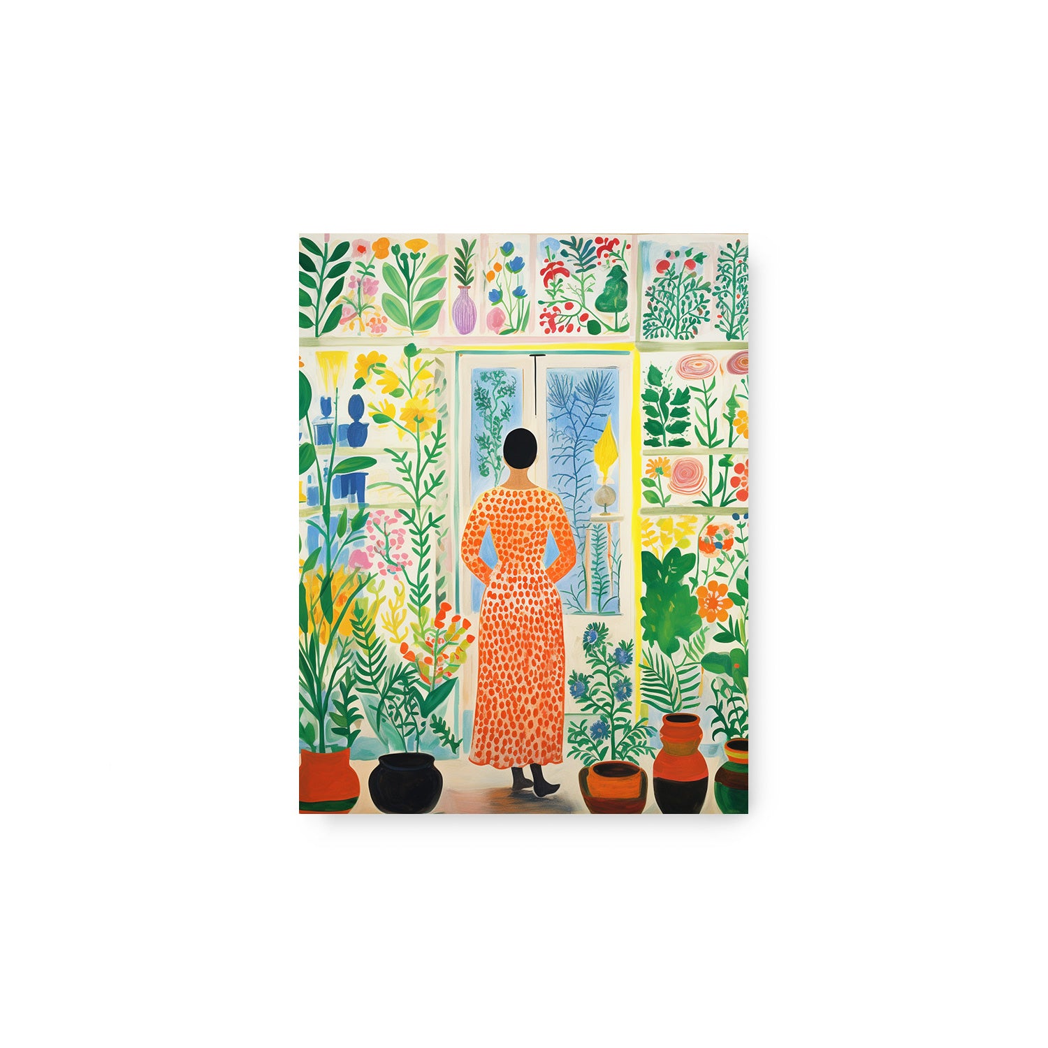 An Overwintering Garden poster portraying a woman standing elegantly in front of a window by Stannie & Lloyd.