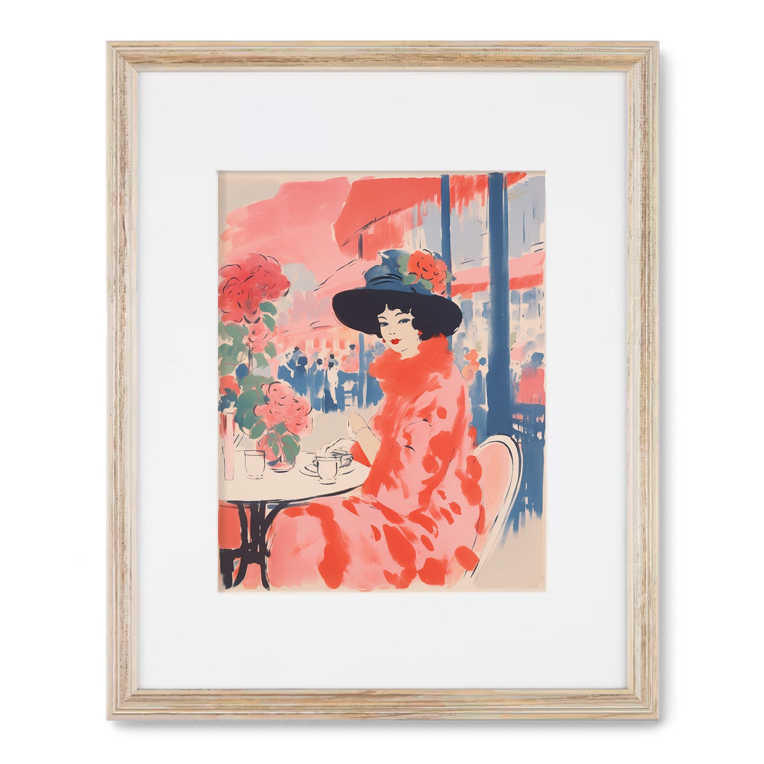 A modern wall art print of a woman in a hat at a cafe called The Brunch by Stannie & Lloyd.