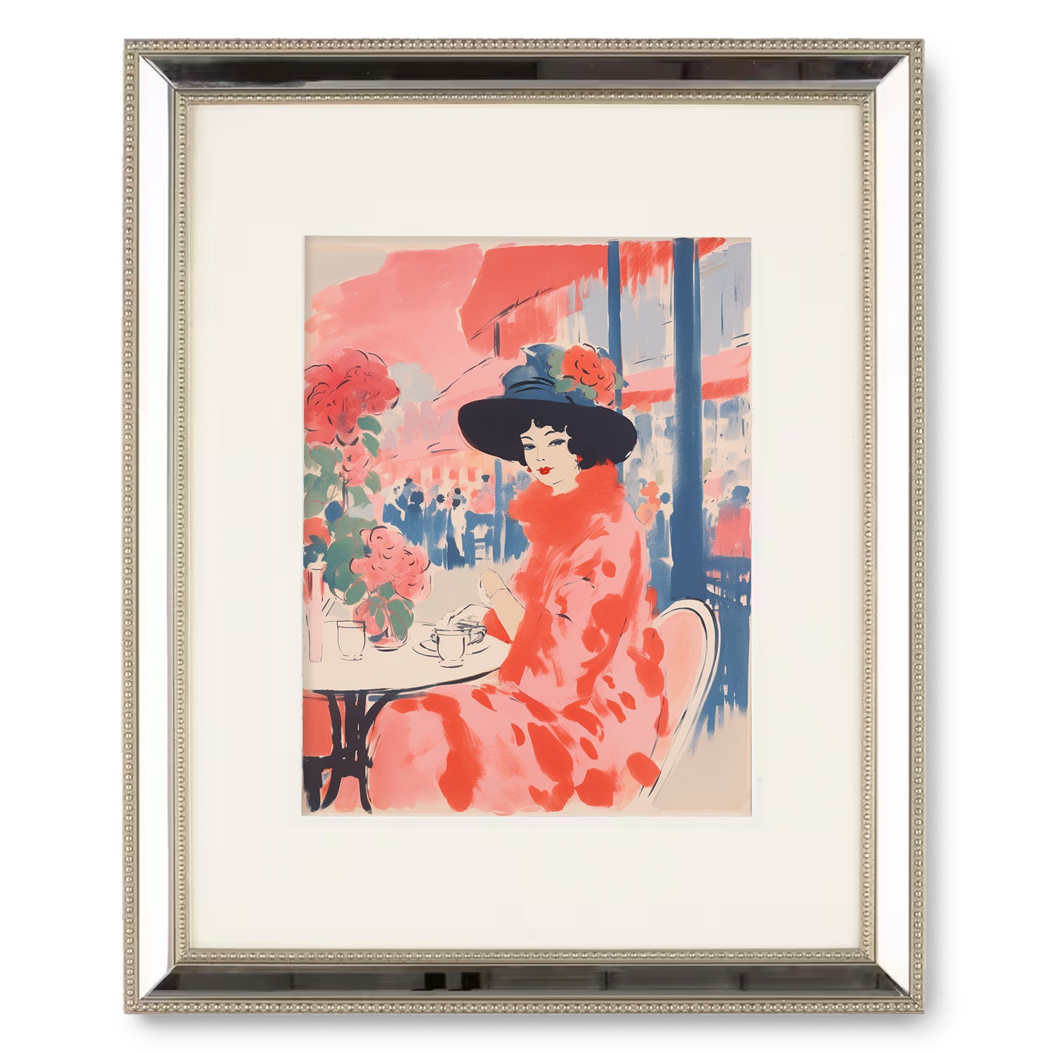 A modern wall art print of The Brunch by Stannie & Lloyd, featuring a woman in a hat sitting at a table.