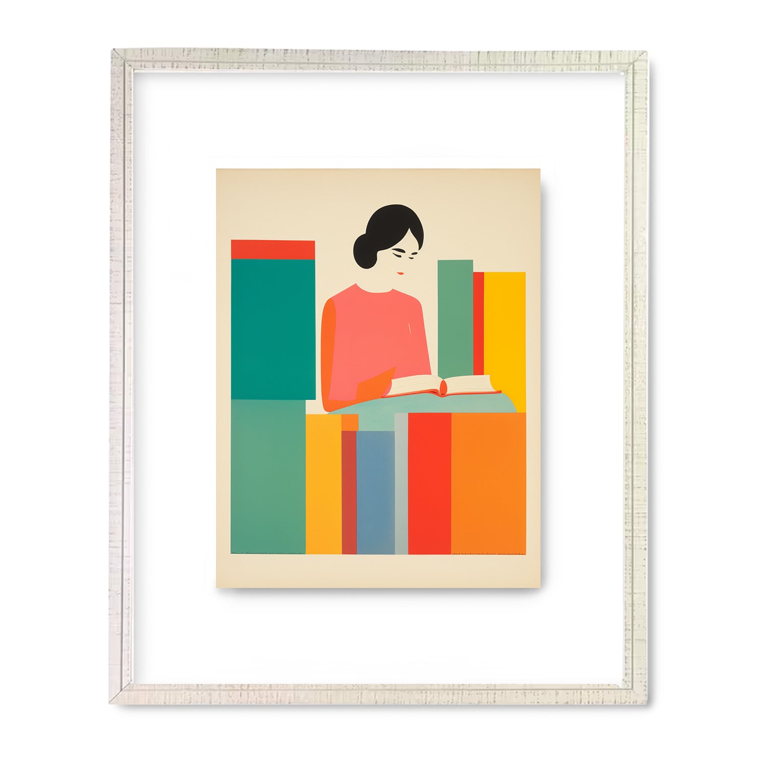 A vintage framed print of My Favorite Place No.2 by Stannie & Lloyd, featuring a woman reading a book.