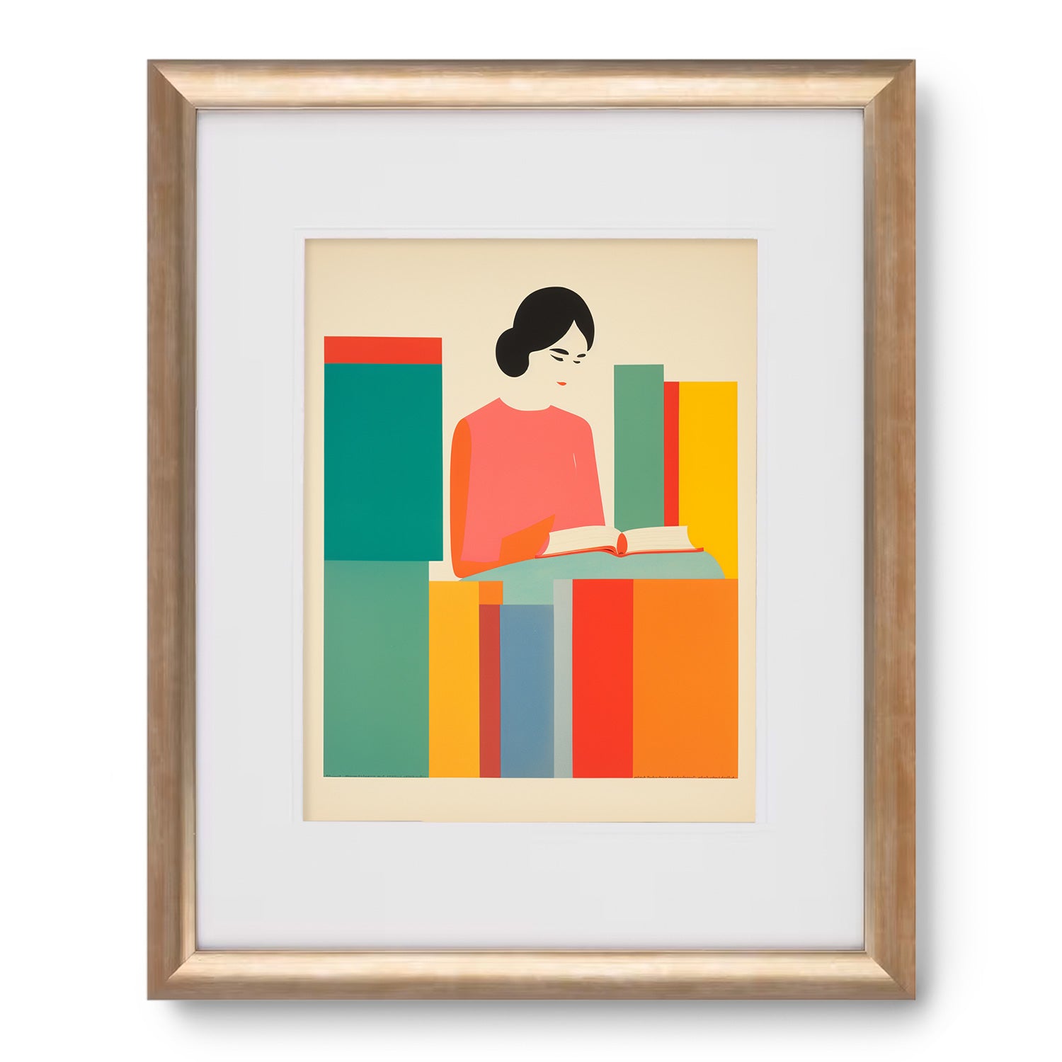 A vintage framed print of My Favorite Place No.2 by Stannie & Lloyd, depicting a woman reading a book.