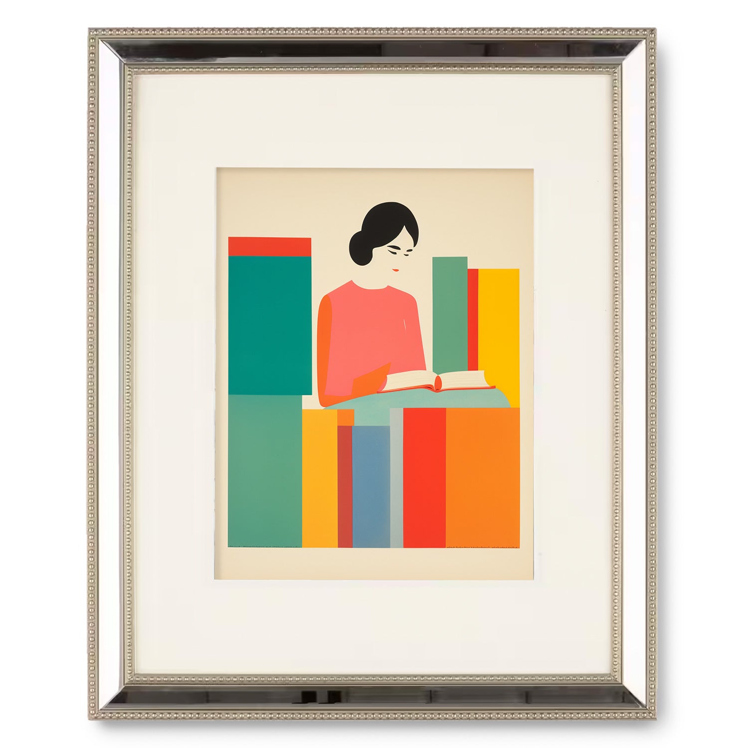 A vintage poster of a woman reading a book, My Favorite Place No.2 by Stannie & Lloyd.