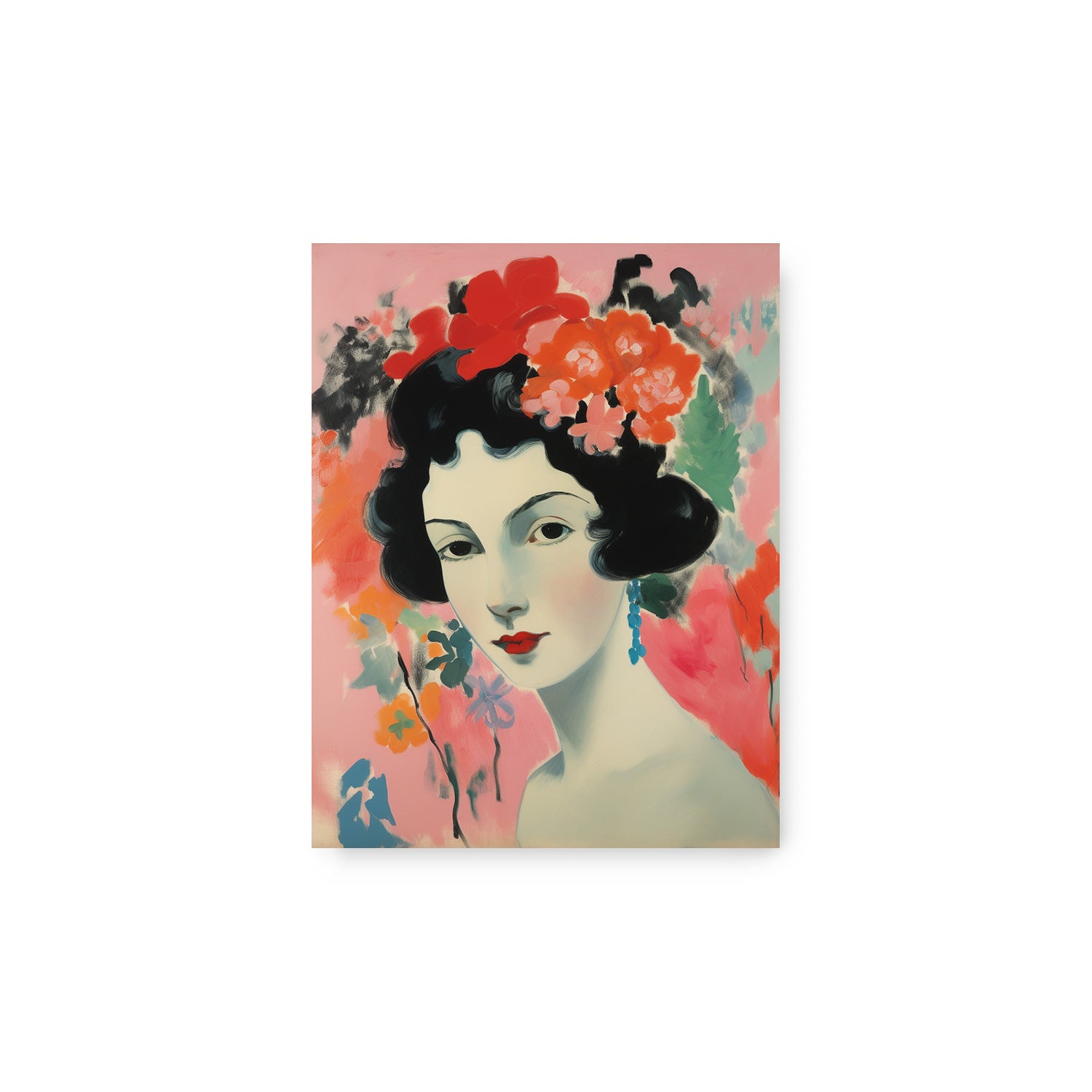 A maximalist decor art print featuring In the Moment by Stannie & Lloyd with a woman with flowers in her hair.