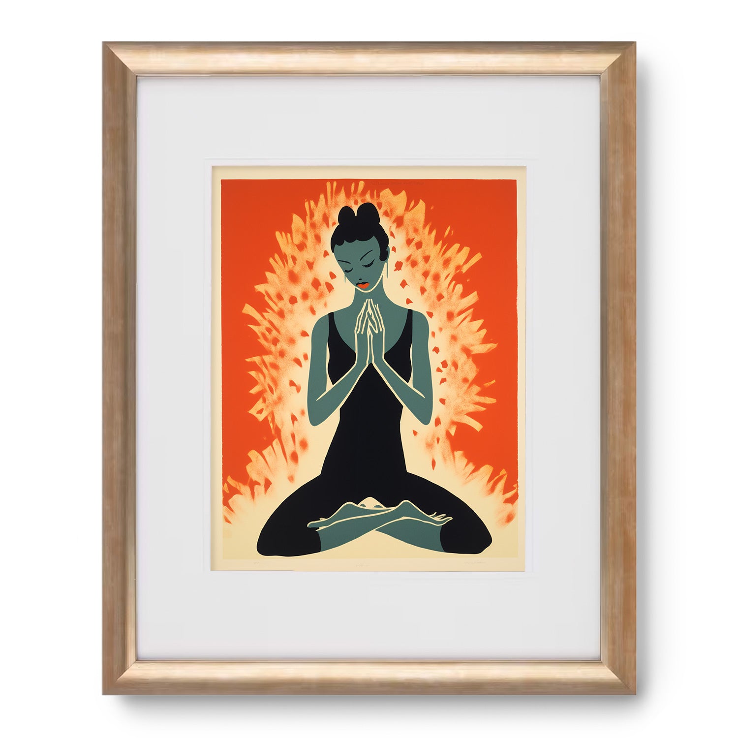 A vintage print of a woman meditating in a lotus pose from Within by Stannie & Lloyd.