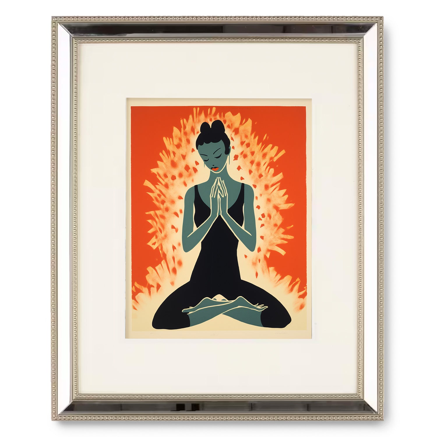 A vintage print of a woman meditating in a lotus pose by Stannie & Lloyd within the Within product.