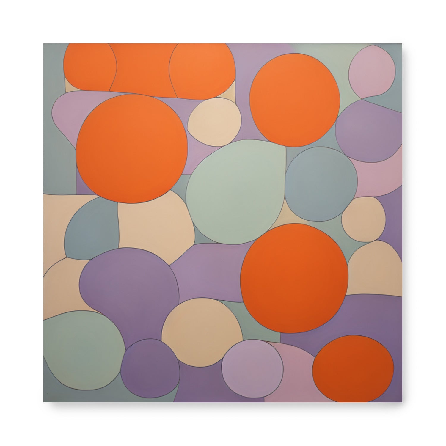 A vibrant painting featuring orange, purple, and green circles, perfect for accentuating walls with "I Want to Be Like Iris Apfel" by Stannie & Lloyd or as an eye-catching wall art for living room.