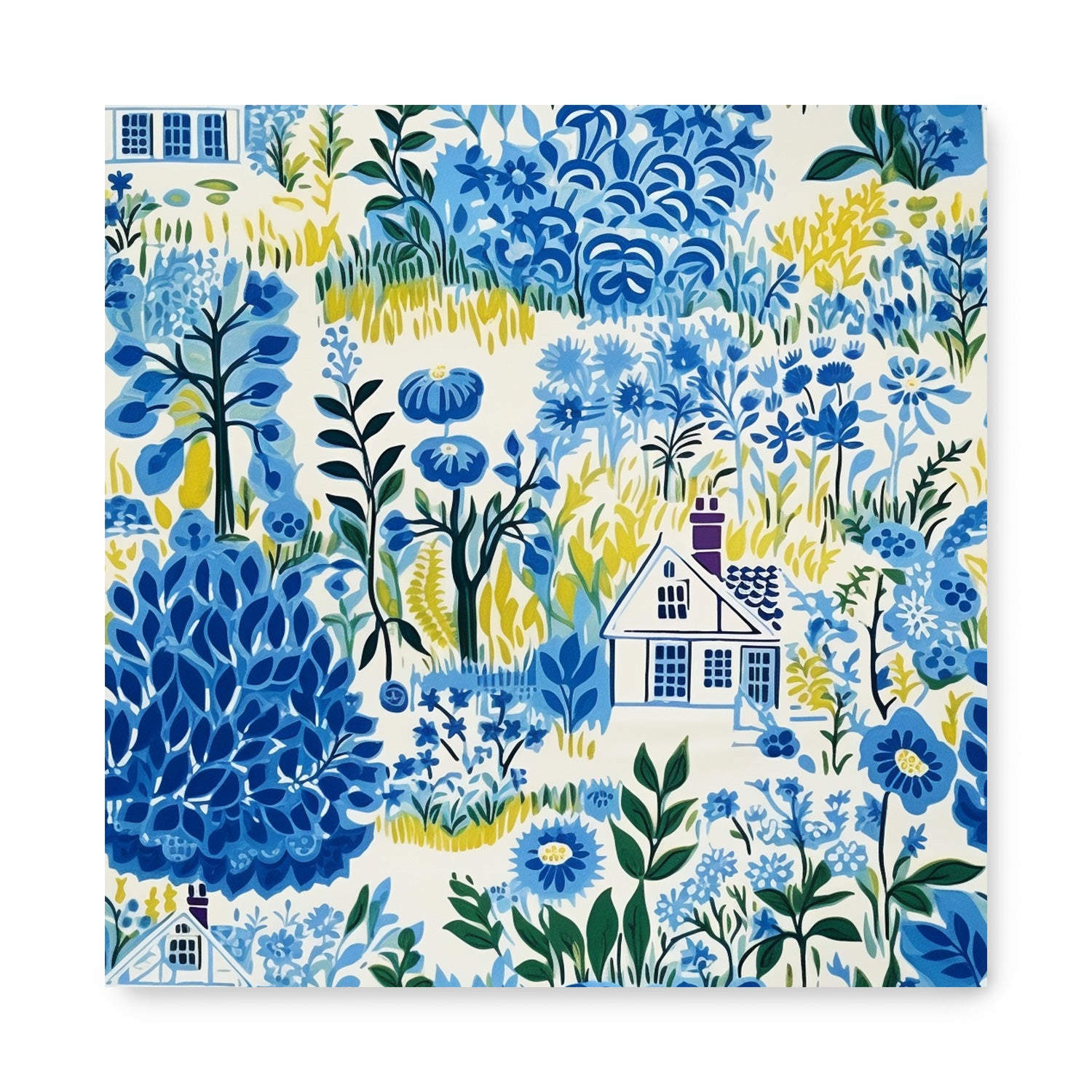 A Village Blue on Blue floral pattern on a napkin that can be used as an artwork print or poster by Stannie & Lloyd.