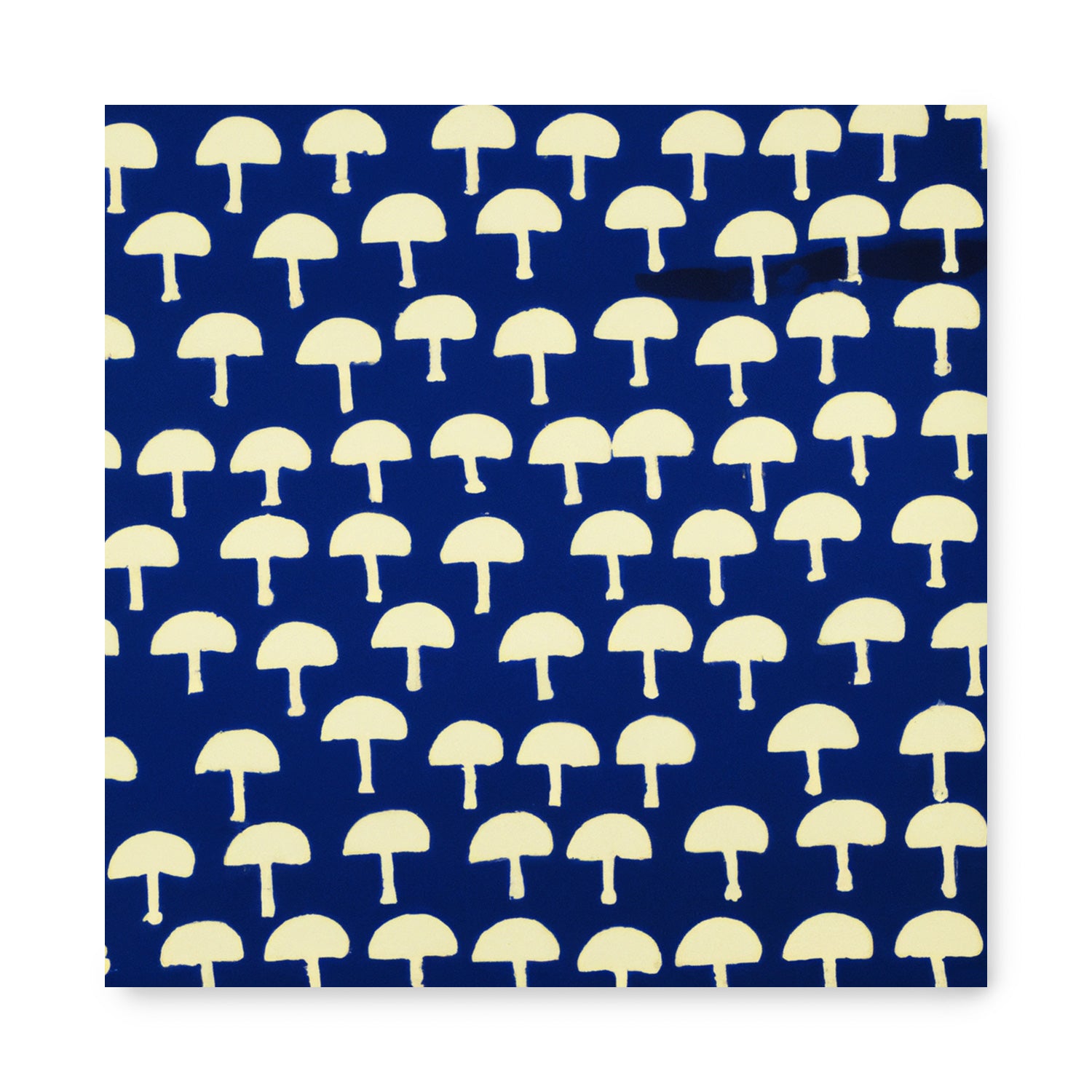 A Funny How the World Is wall art for living room featuring a blue and yellow pocket square with mushrooms on it by Stannie & Lloyd.