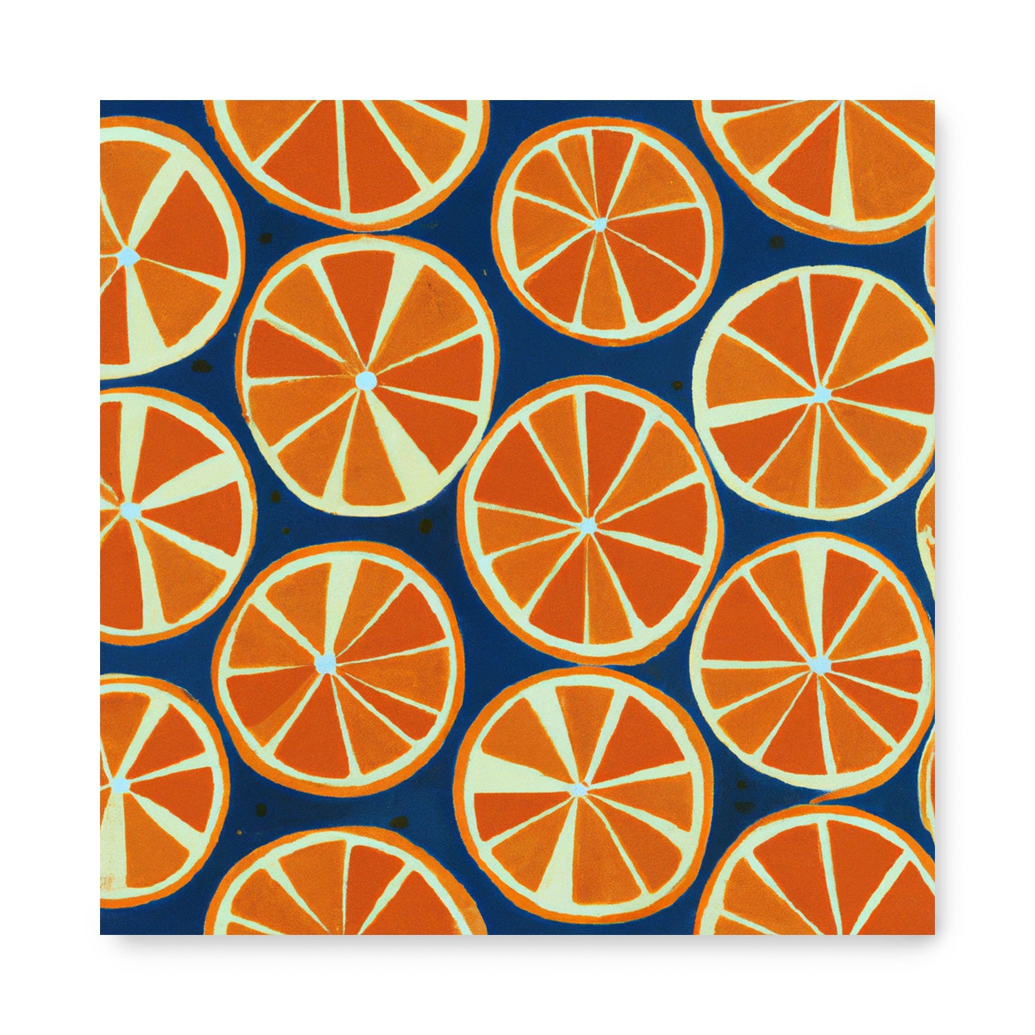 Tangerines & Gin slices on a blue background perfect for Stannie & Lloyd modern wall art.