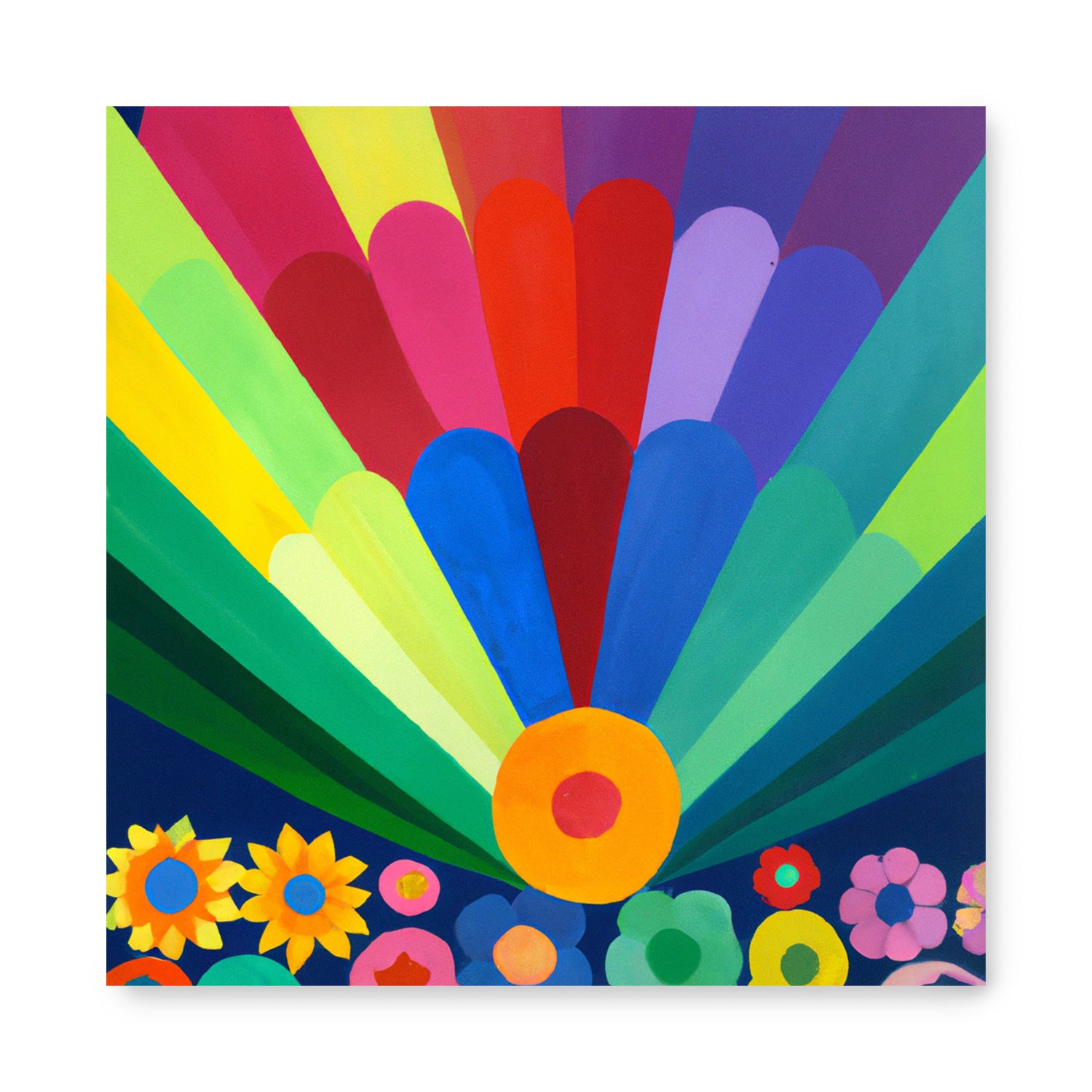 A colorful Rise poster with a vibrant flower in the middle, perfect for adding life to your walls, by Stannie & Lloyd.