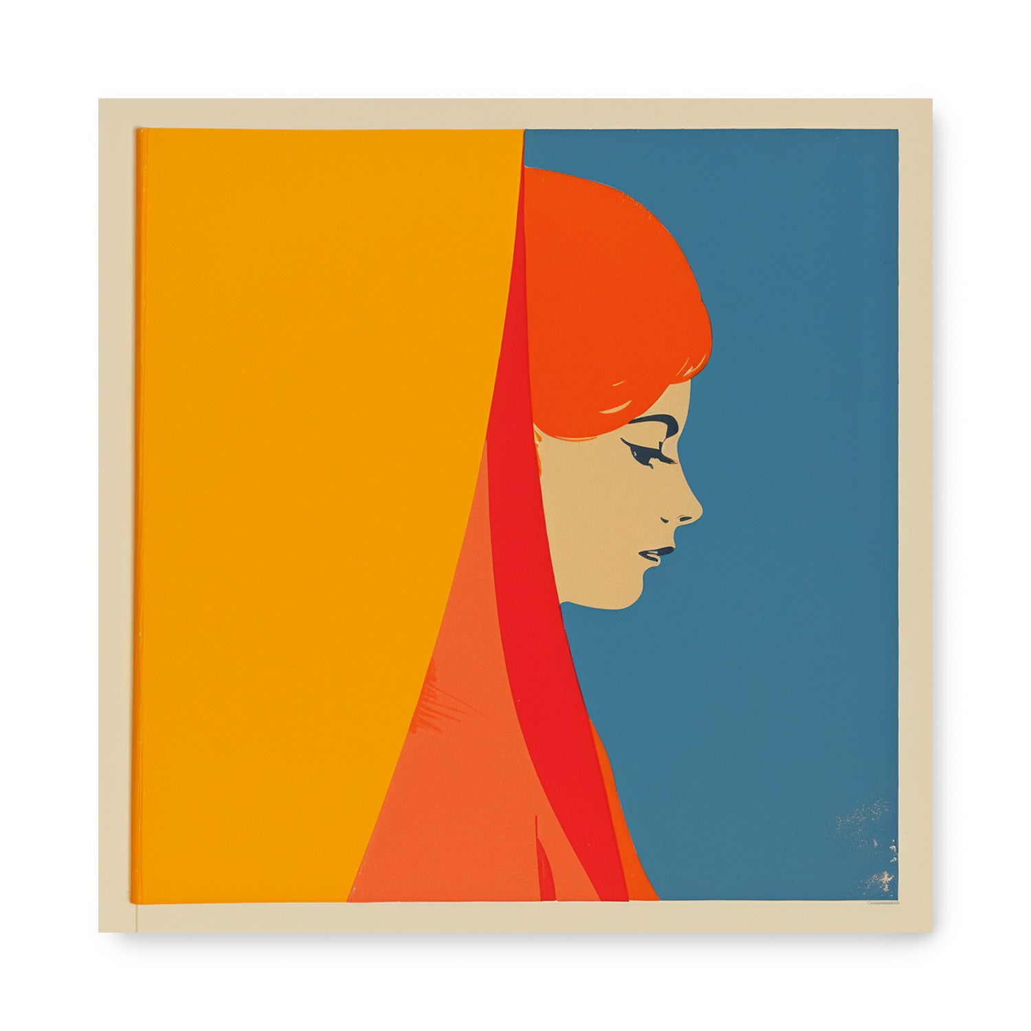 A framed print of a woman with orange hair from the brand Stannie & Lloyd, and Supposedly So artwork prints.