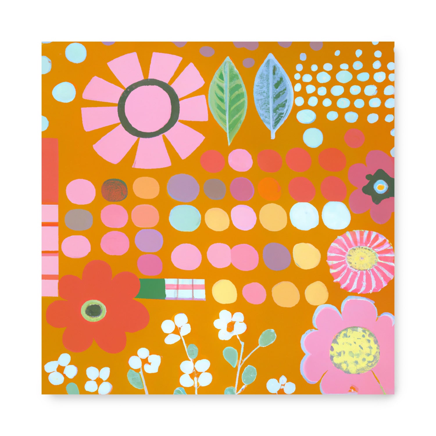 Maximalist wall art for living room featuring "I've Drifted Off to Sleep Again" by Stannie & Lloyd, with colorful flowers on a brown background.