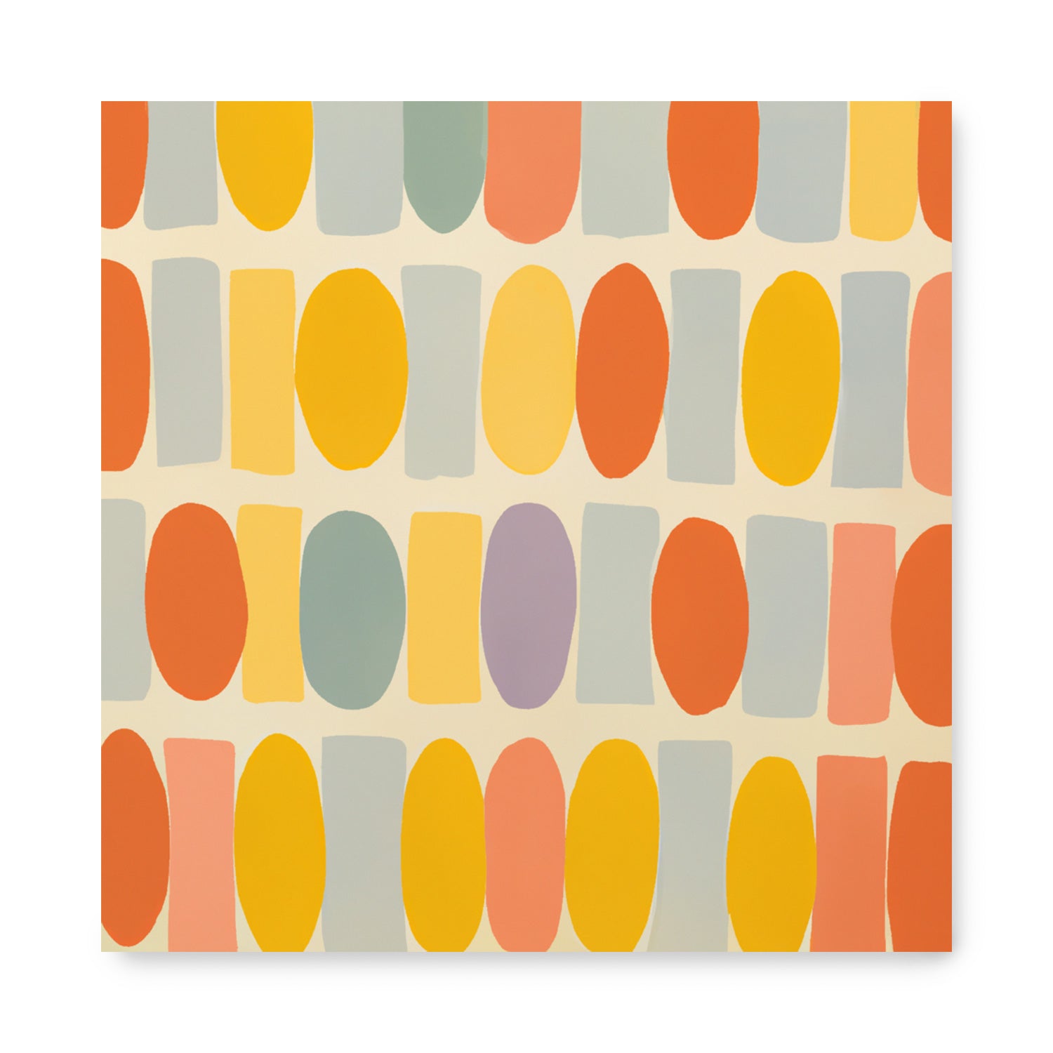 A Toast & Jam orange, yellow, and blue pattern on a white background is available as Stannie & Lloyd modern wall art.